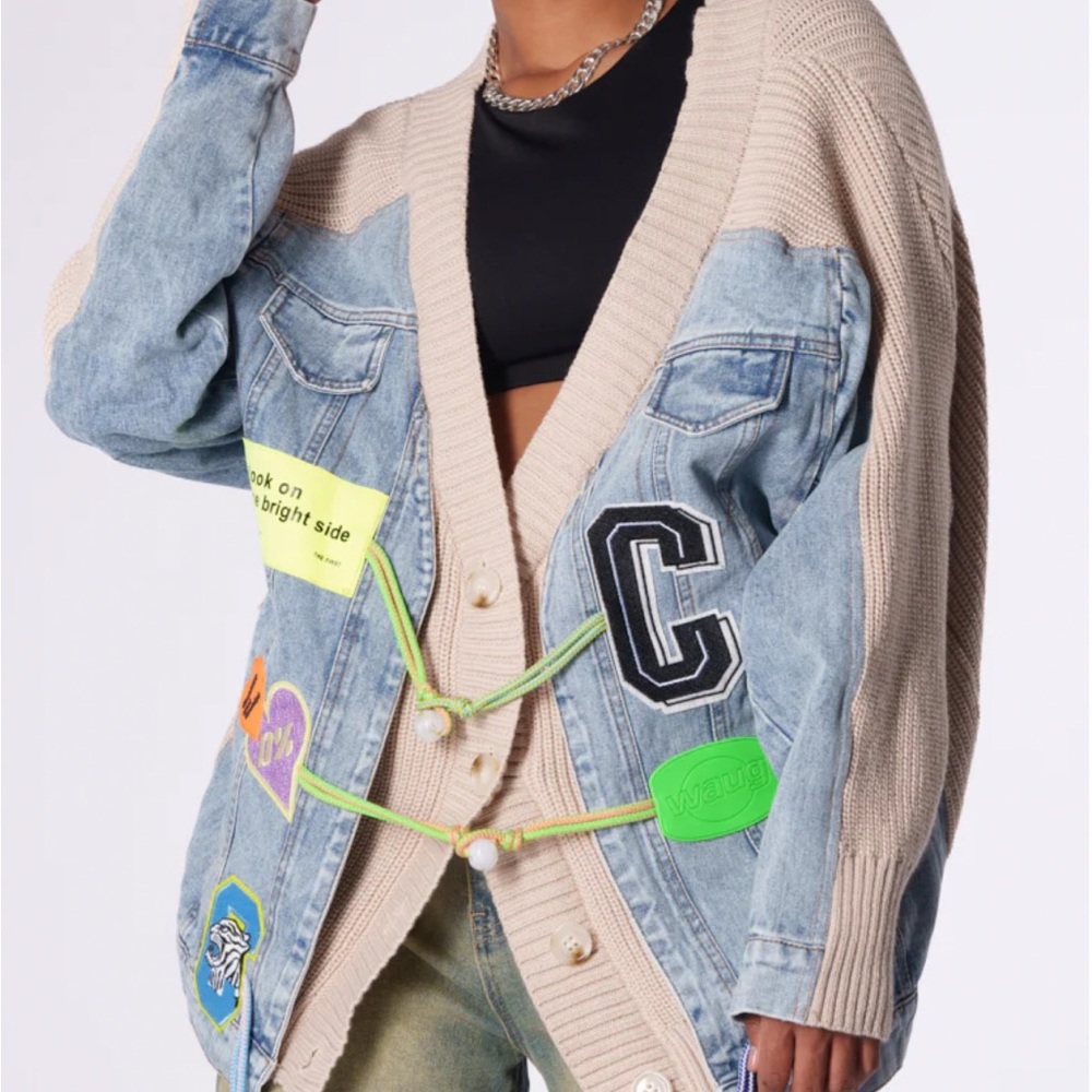 Trendy Patchwork Cardigan with Colorful Accents